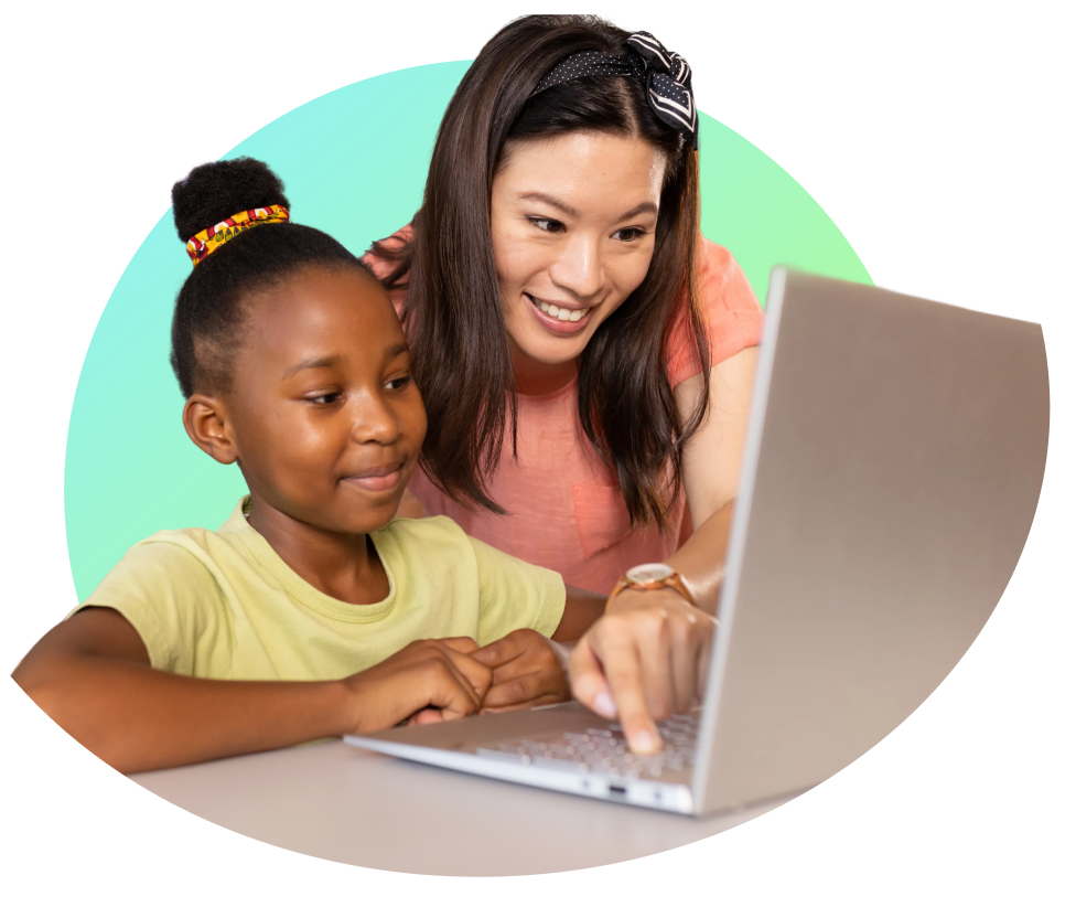Teacher and student on laptop