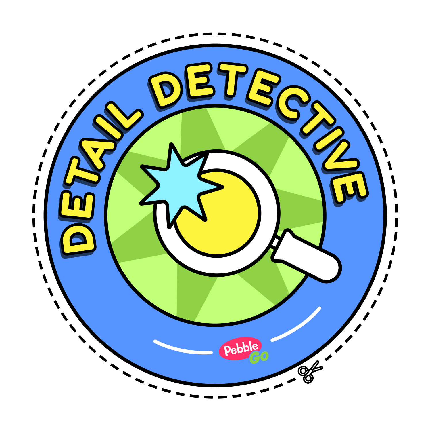 A detail detective badge with a magnifying glass 