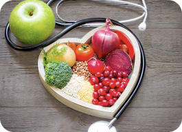 Graphic of apple and heart with a stethoscope