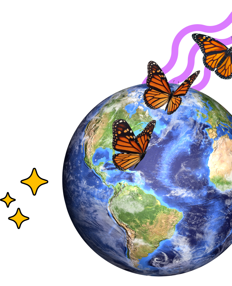 Graphic with butterflies and the Earth