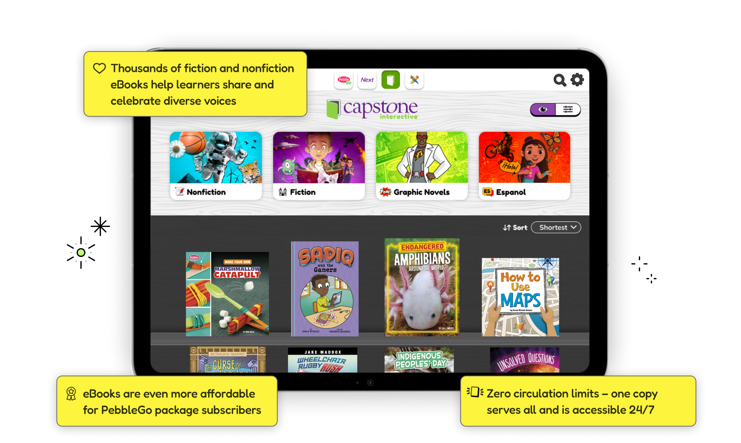 Capstone Interactive eBook Shelves with features