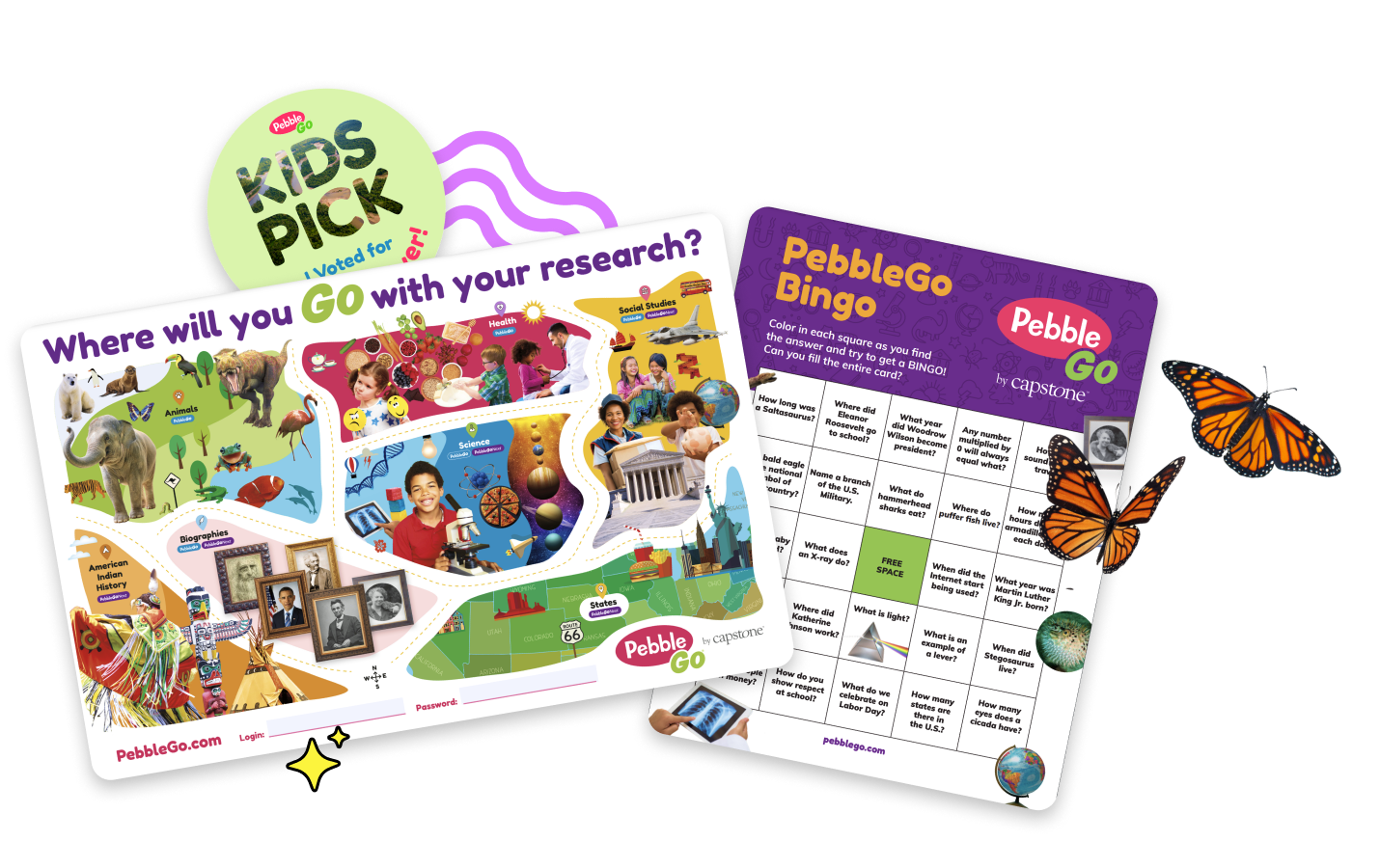 Graphic of PebbleGo activities and resources